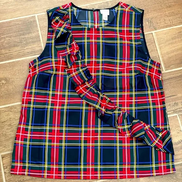 J Crew Factory Women’s Tartan Plaid Size 8 Sleeveless Top - Picture 1 of 15